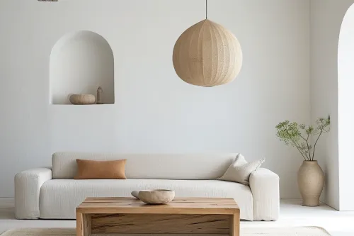 Luminaire minimaliste en bois, design épuré.